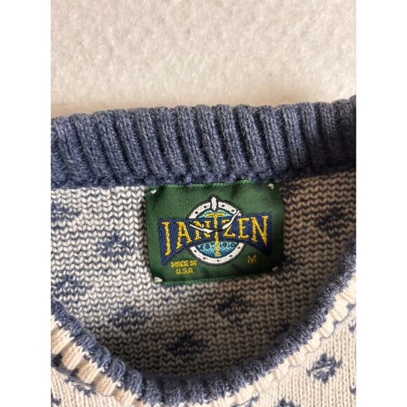 Vintage Jansen Cream and Blue Cotton Crew Neck Sweater M - Picture 3 of 6